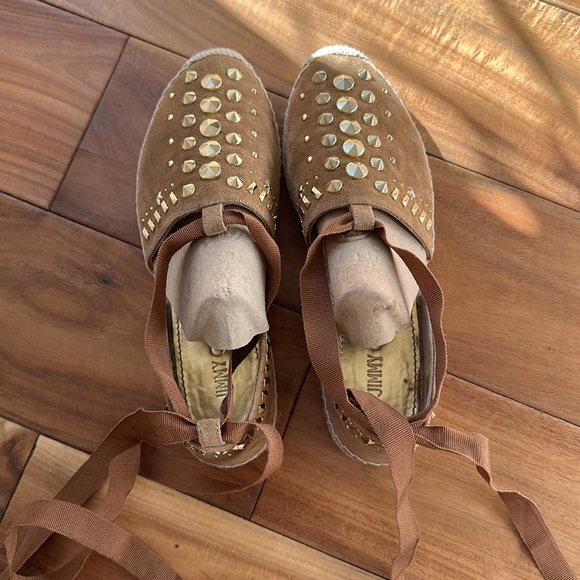 Jimmy Choo - Tan - Dolphin Espadrilles Flats w/ Punk Studs - Picture 6 of 7